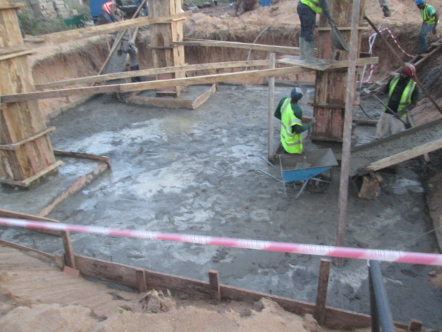 Concrete placement across tower foundation works